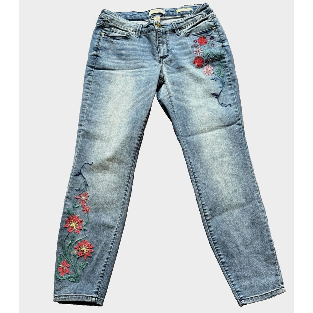 Vintage America Blues Boho Skinny Jeans Wmn Size 6R/27 Embroidered Flowers